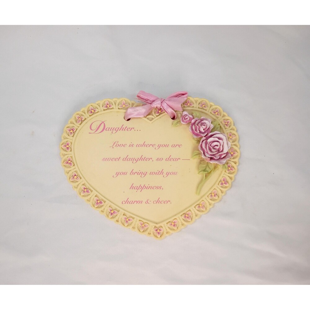 Resin Heart Shaped Daghter Plaque with Roses Wall Decor
